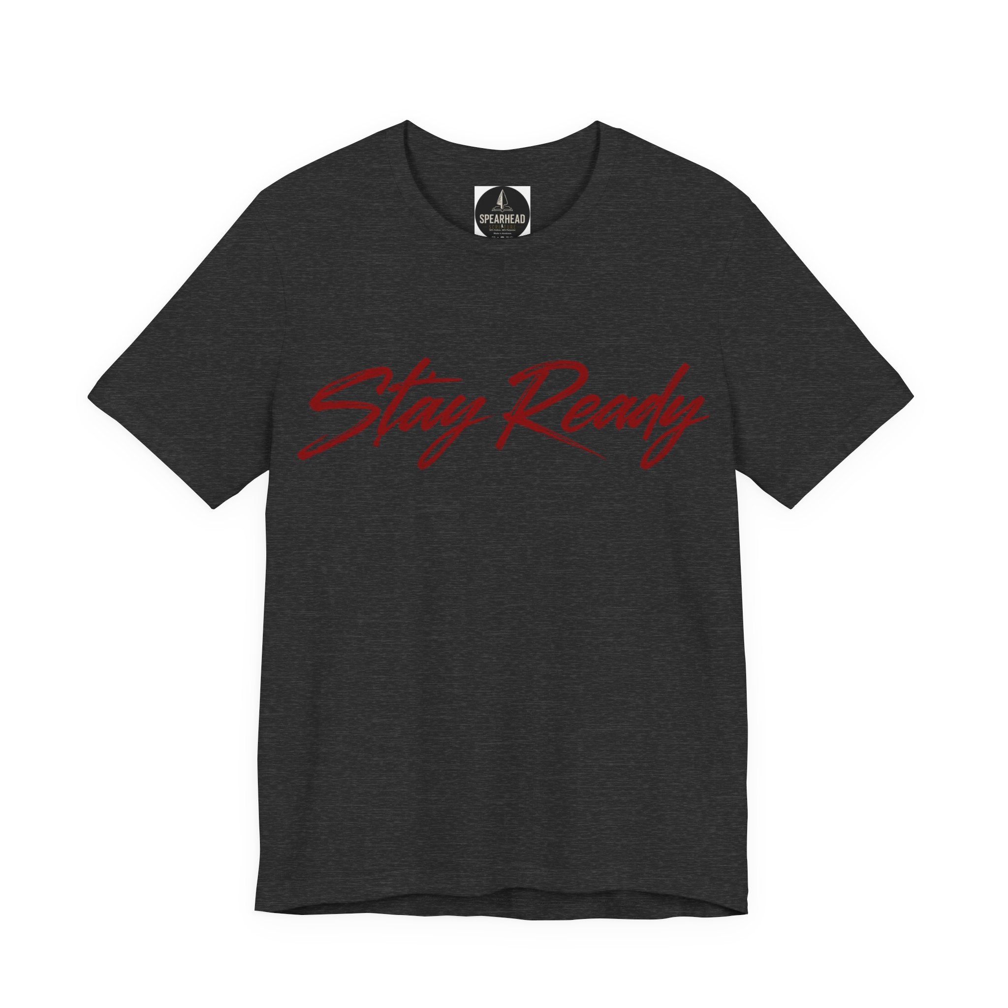 Stay Ready Tee — 'Stay Ready' Graphic Short Sleeve Shirt with Spearhead Scripture Back Print