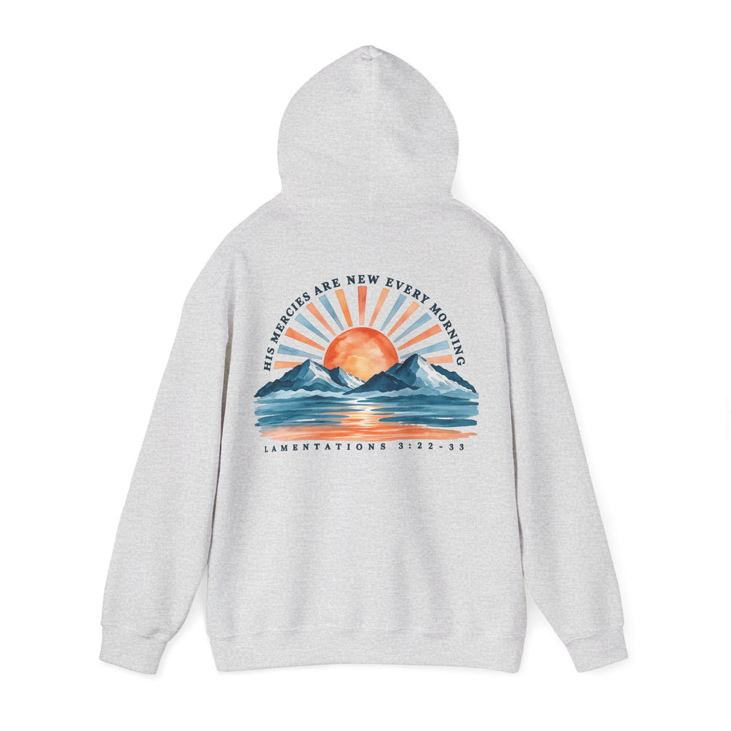 Sunrise Mountains Hoodie – 'His Mercies Are New Every Morning' Inspirational Pullover