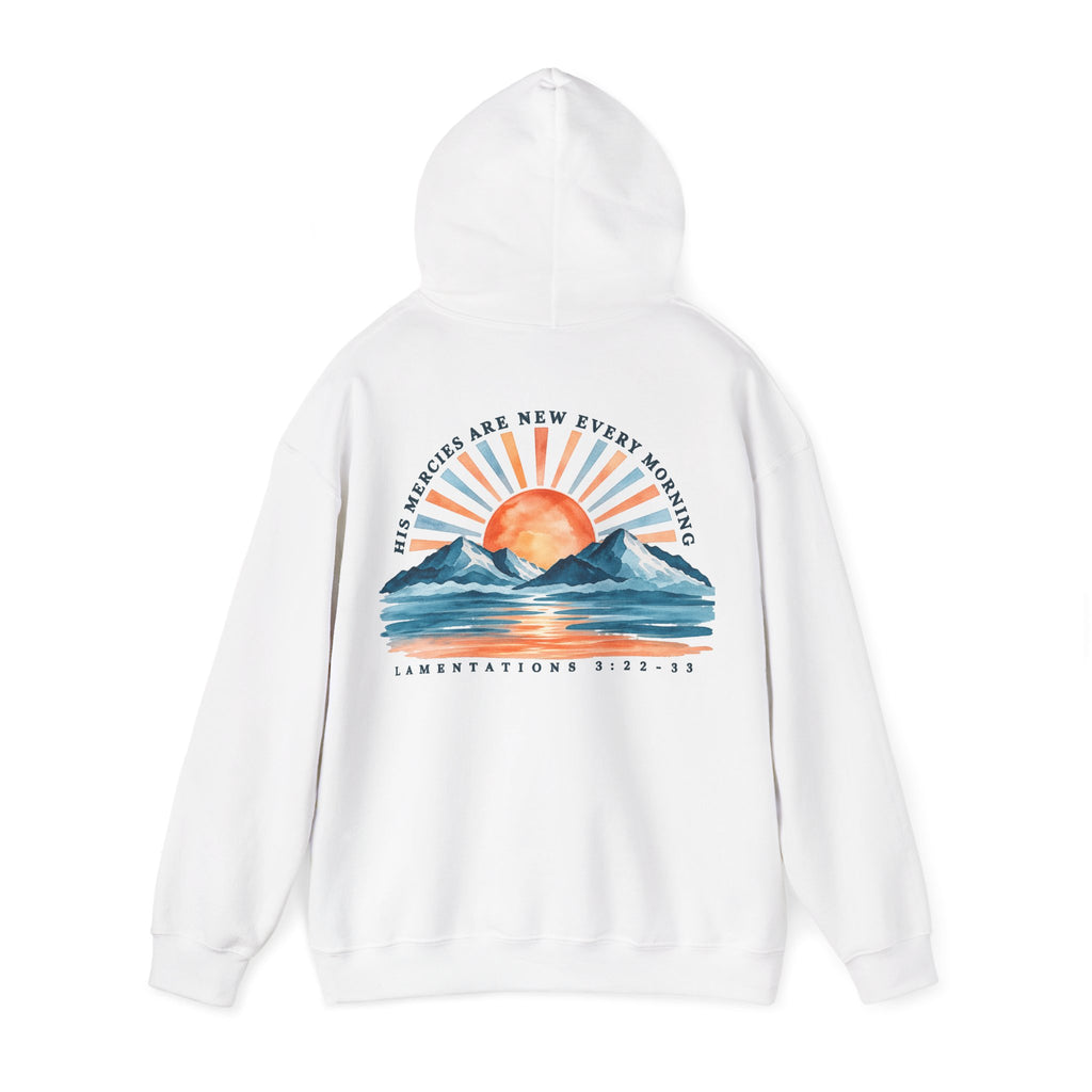 Sunrise Mountains Hoodie – 'His Mercies Are New Every Morning' Inspirational Pullover