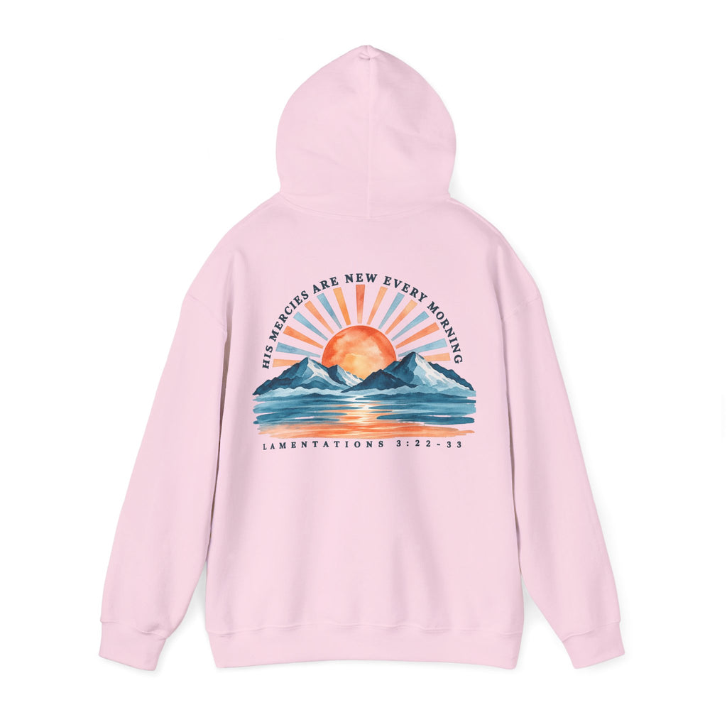 Sunrise Mountains Hoodie – 'His Mercies Are New Every Morning' Inspirational Pullover