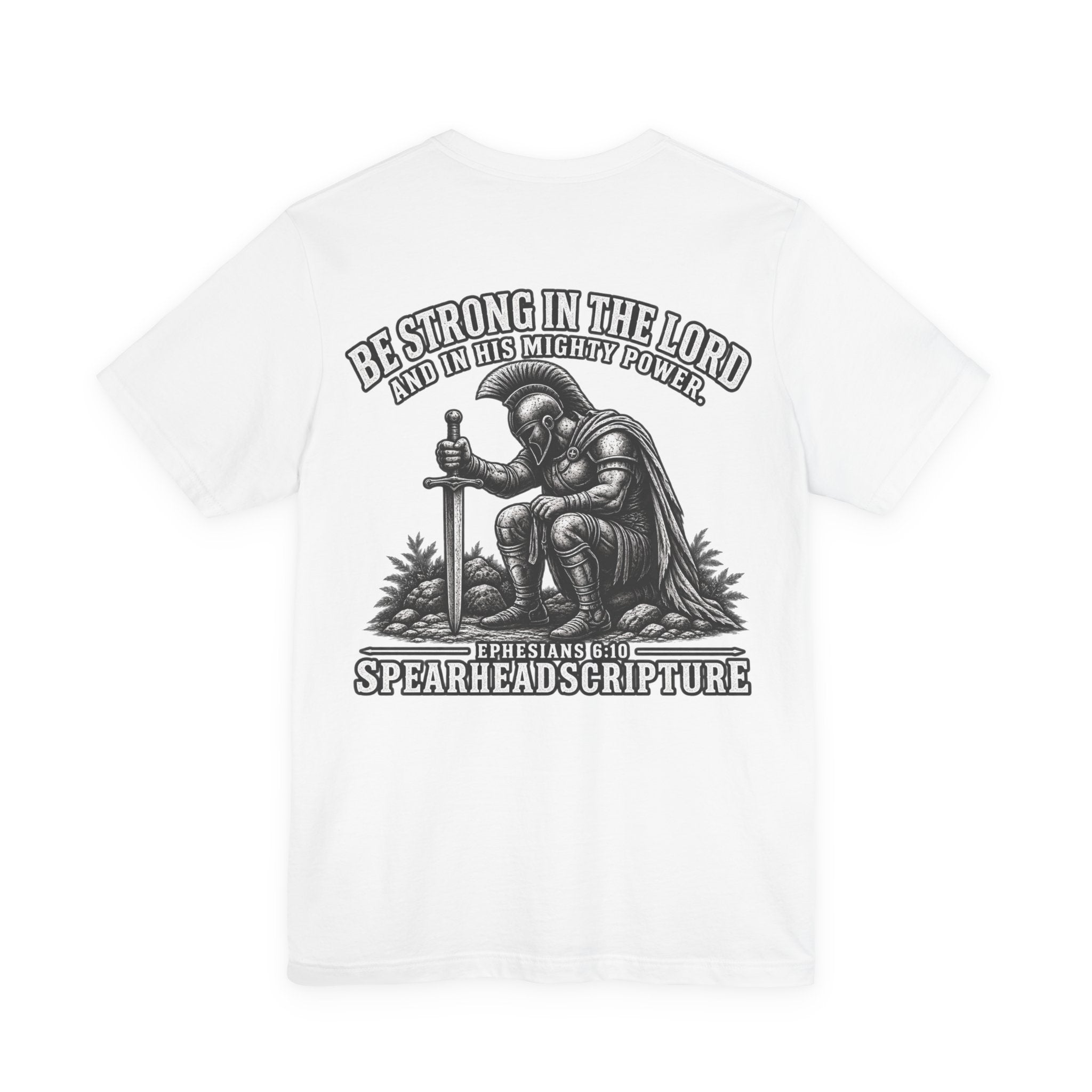Christian Knight T-Shirt — "Be Strong in the Lord" Bible Verse Tee