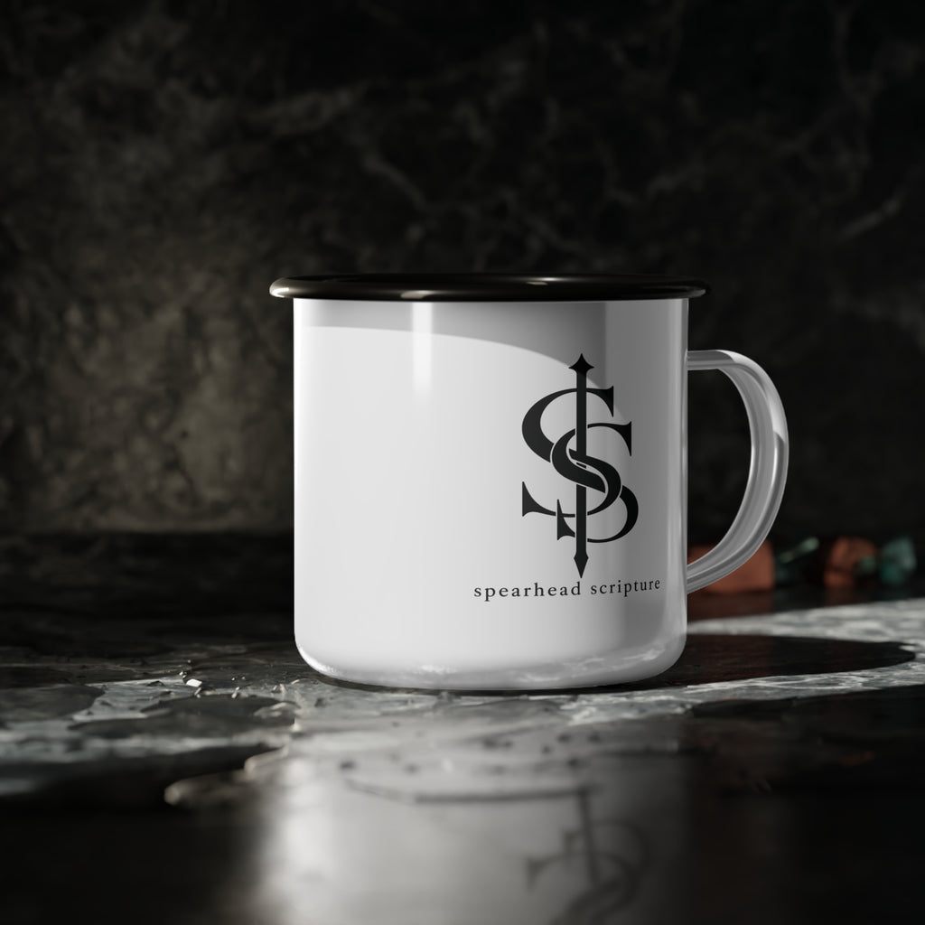 Spearhead Scripture Logo Enamel Mug — 355 mL