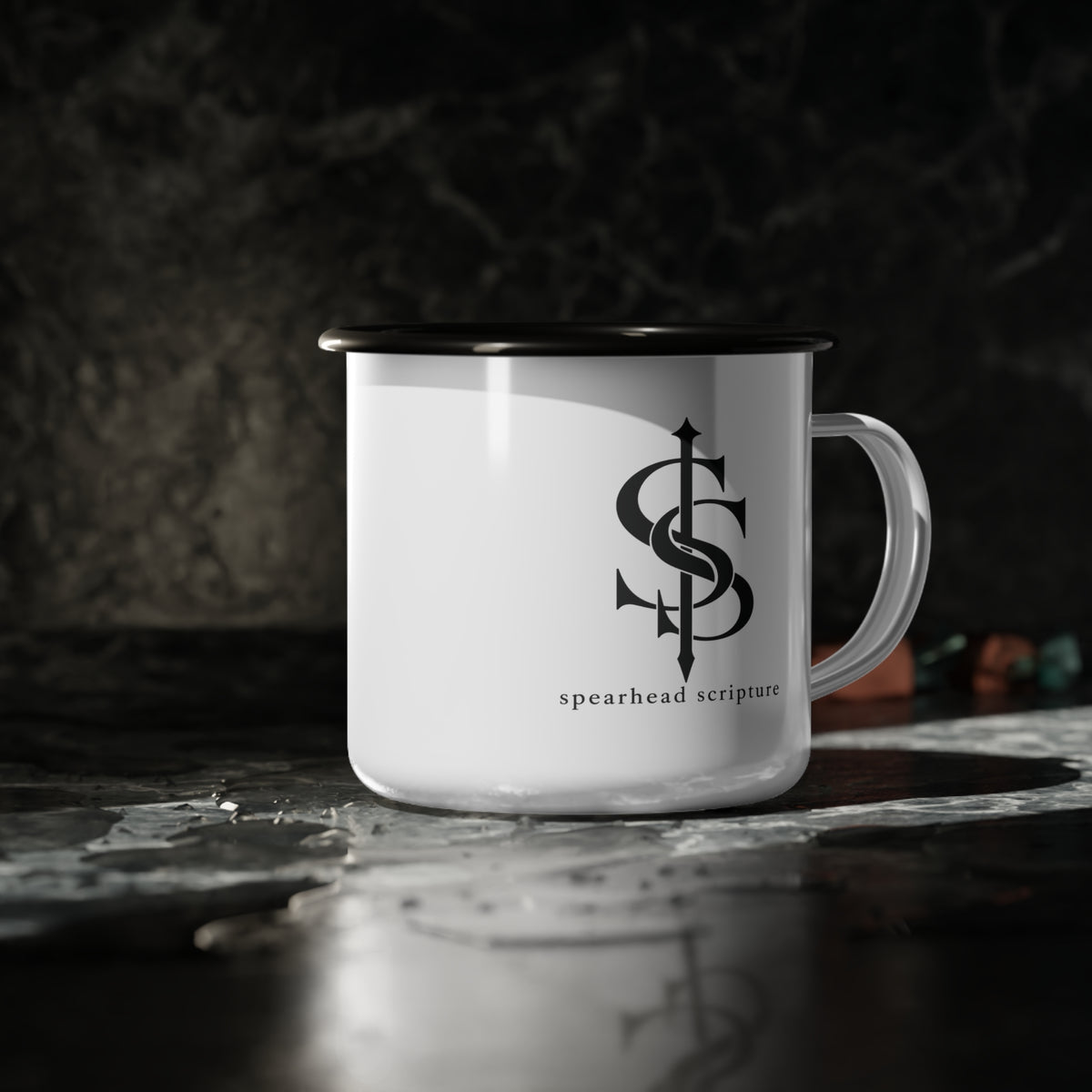 Spearhead Scripture Logo Enamel Mug — 355 mL