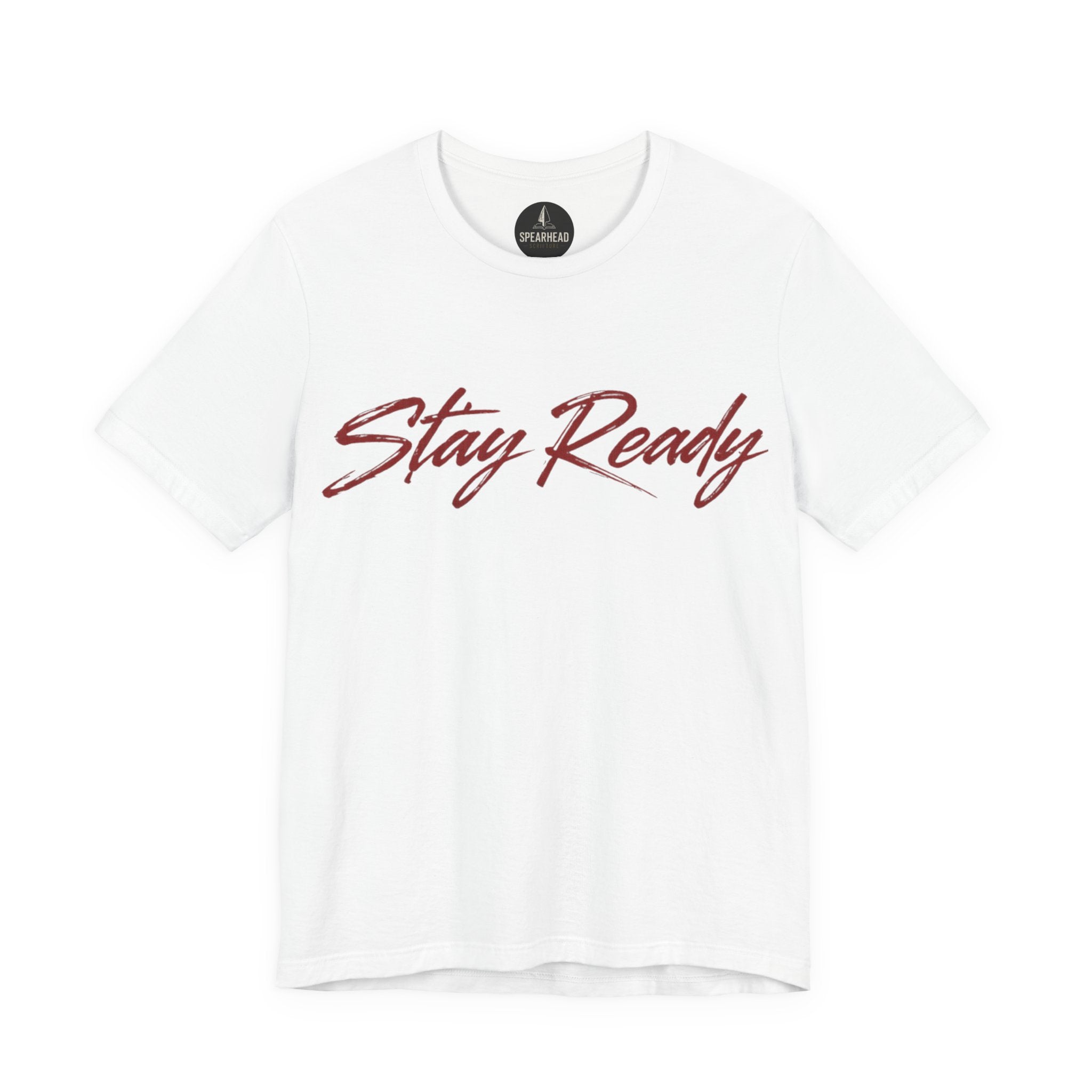 Stay Ready Tee — 'Stay Ready' Graphic Short Sleeve Shirt with Spearhead Scripture Back Print
