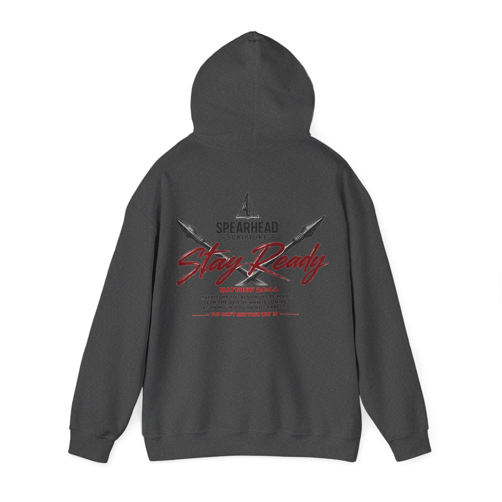 Stay Ready Hoodie – Christian Spearhead Scripture Sweatshirt (Matthew 24:44)
