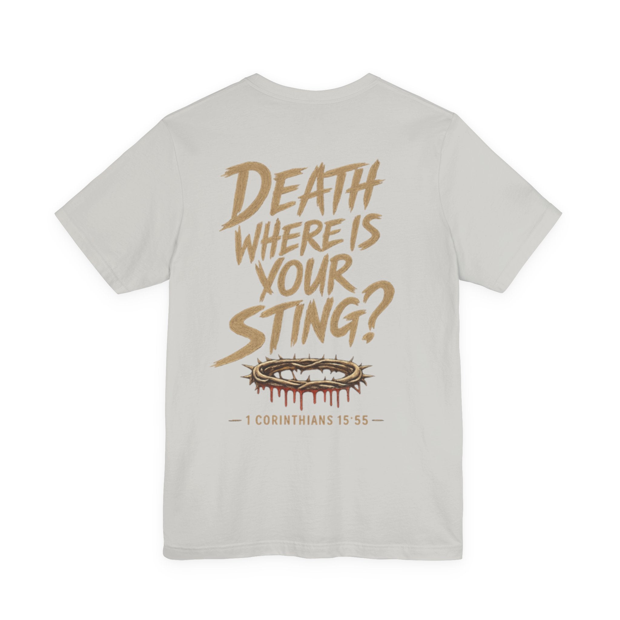 Death, Where Is Your Sting? Cotton Tee — 1 Corinthians 15:55 Christian Graphic T-Shirt