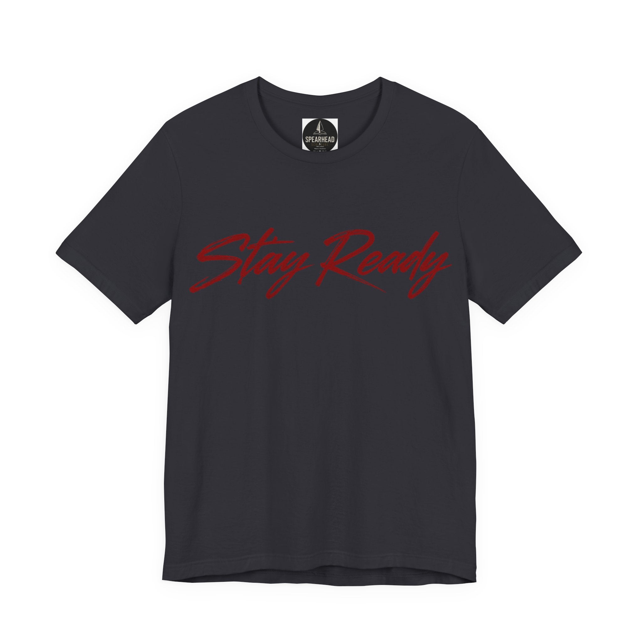 Stay Ready Tee — 'Stay Ready' Graphic Short Sleeve Shirt with Spearhead Scripture Back Print