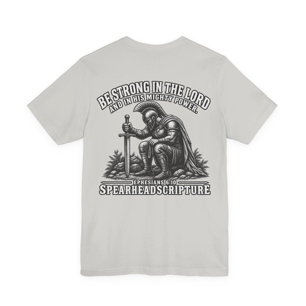 Christian Knight T-Shirt — "Be Strong in the Lord" Bible Verse Tee