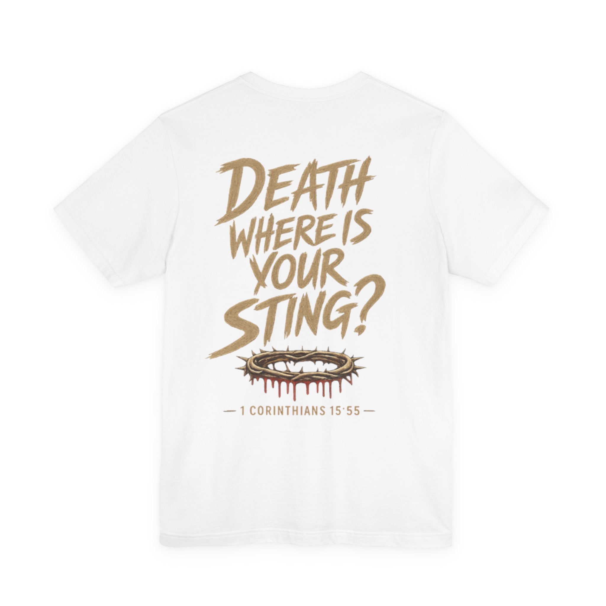 Death, Where Is Your Sting? Cotton Tee — 1 Corinthians 15:55 Christian Graphic T-Shirt