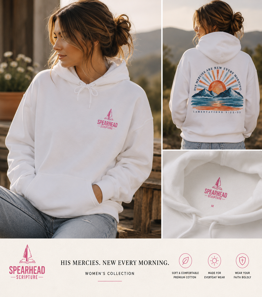 Sunrise Mountains Hoodie – 'His Mercies Are New Every Morning' Inspirational Pullover
