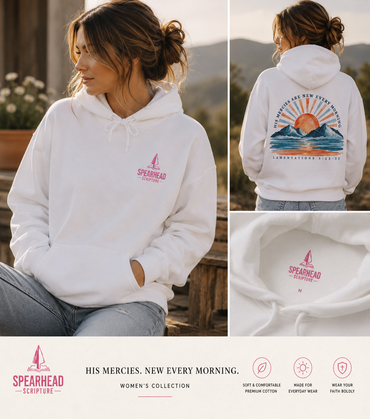 Sunrise Mountains Hoodie – 'His Mercies Are New Every Morning' Inspirational Pullover