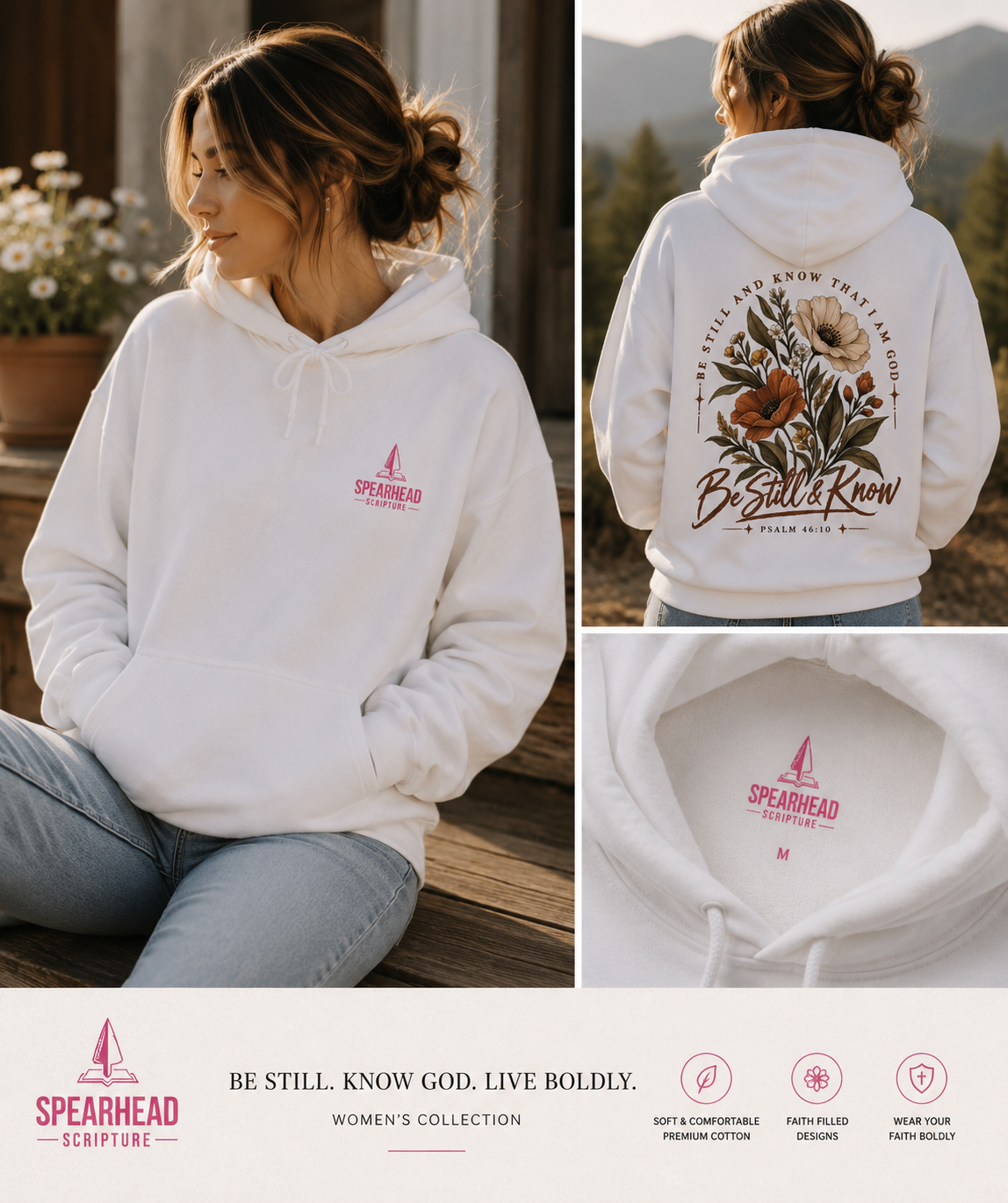 Be Still & Know Floral Hoodie — Psalm 46:10 Christian Graphic Sweatshirt