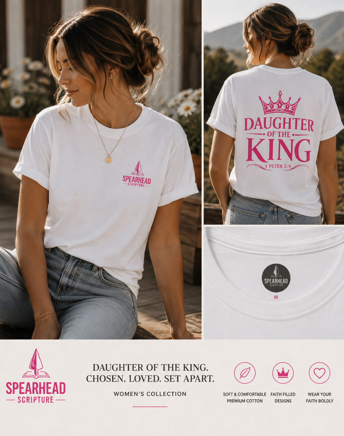 Daughter of the King T-Shirt — Pink Crown Christian Faith Tee (1 Peter 2:9)