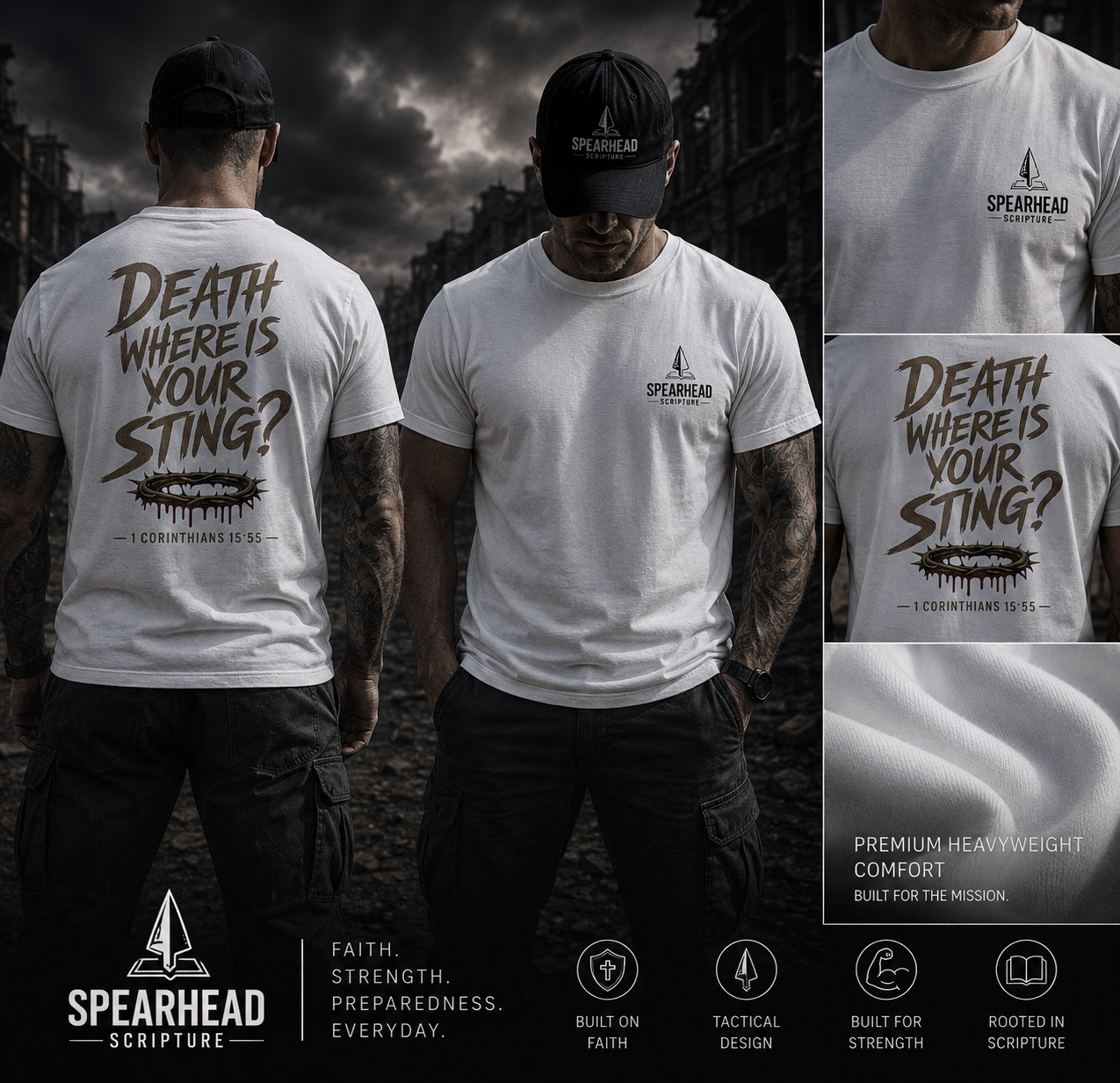 Death, Where Is Your Sting? Cotton Tee — 1 Corinthians 15:55 Christian Graphic T-Shirt