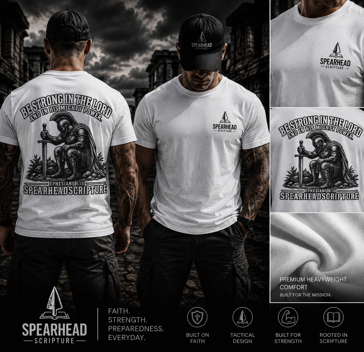Christian Knight T-Shirt — "Be Strong in the Lord" Bible Verse Tee