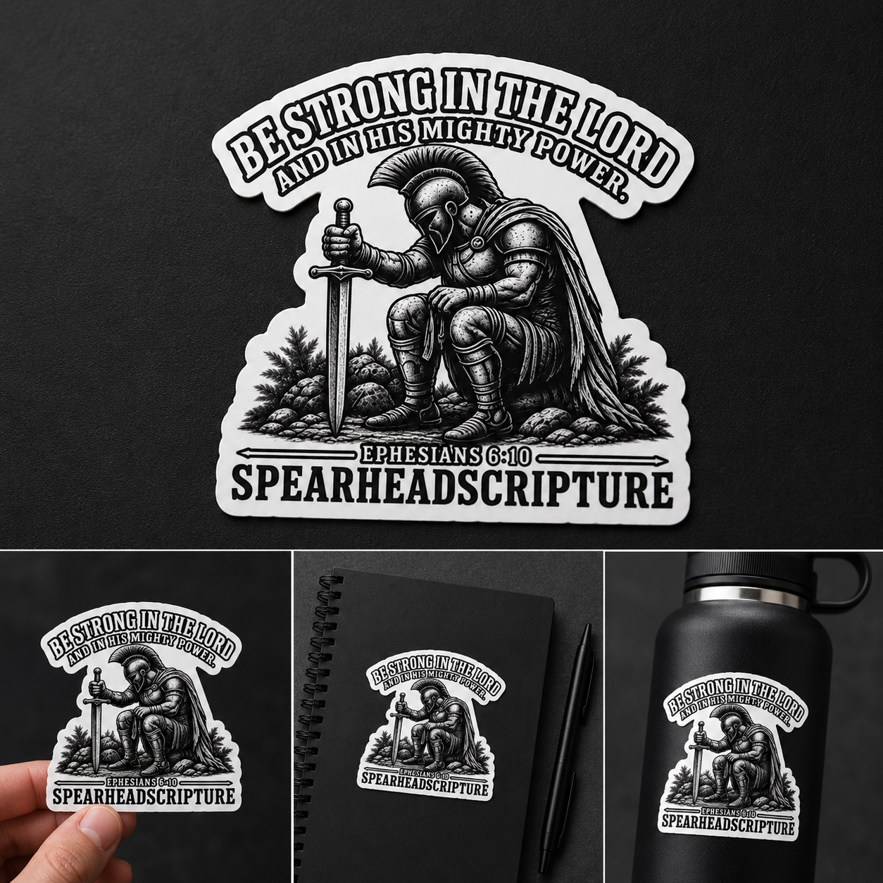 Christian Warrior Sticker — "Be Strong in the Lord" Ephesians 6:10 Die-Cut Sticker