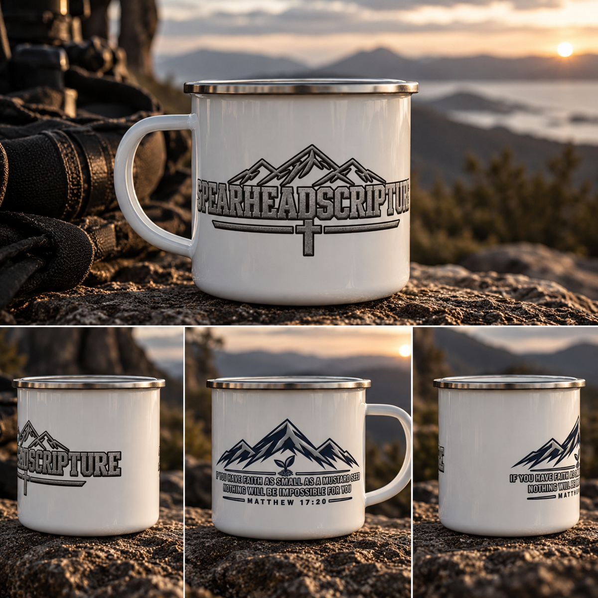 Mountain Faith Enamel Mug — Matthew 17:20
