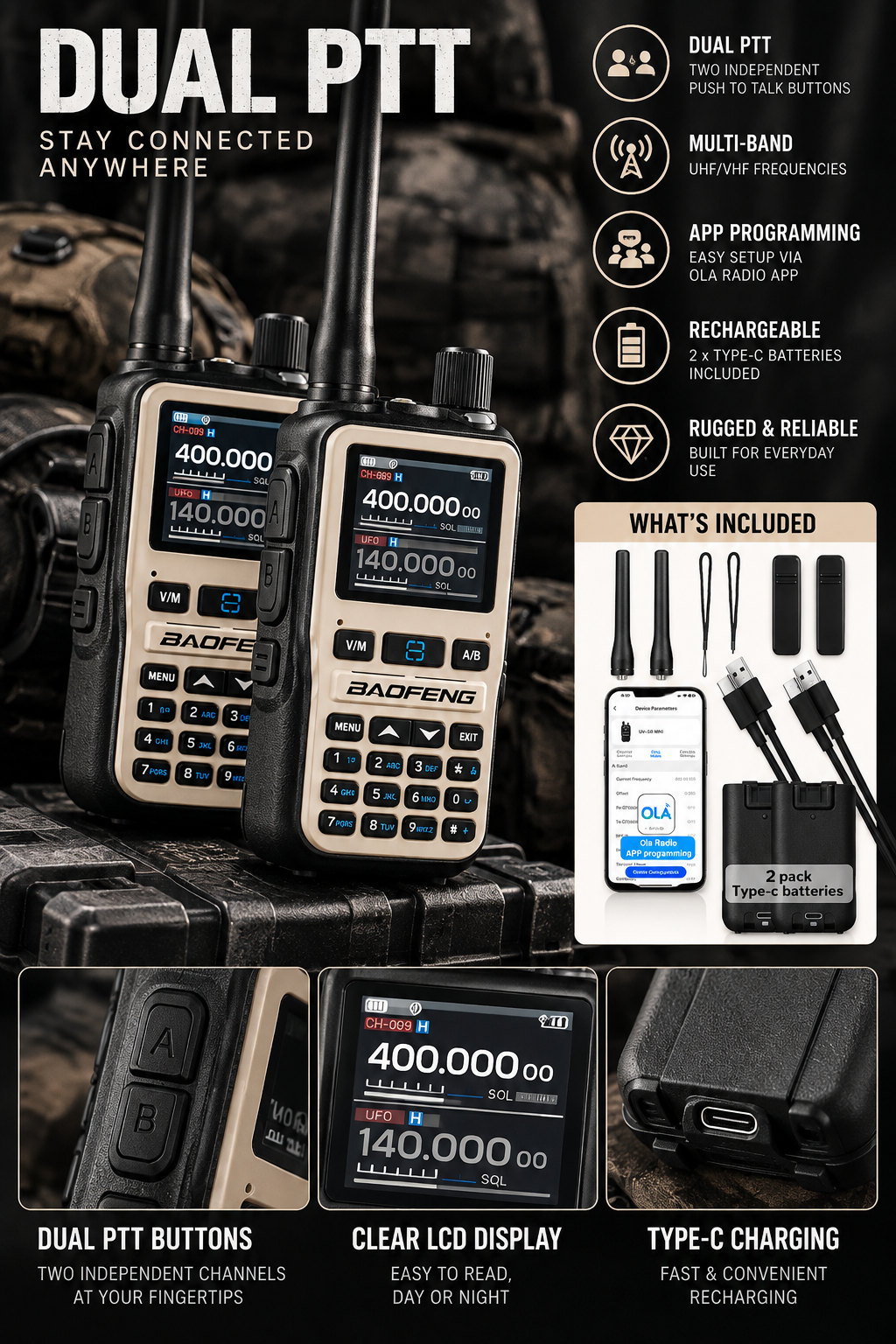 2 Pack BAOFENG 5R Mini Compact Dual-Band Handheld Radio