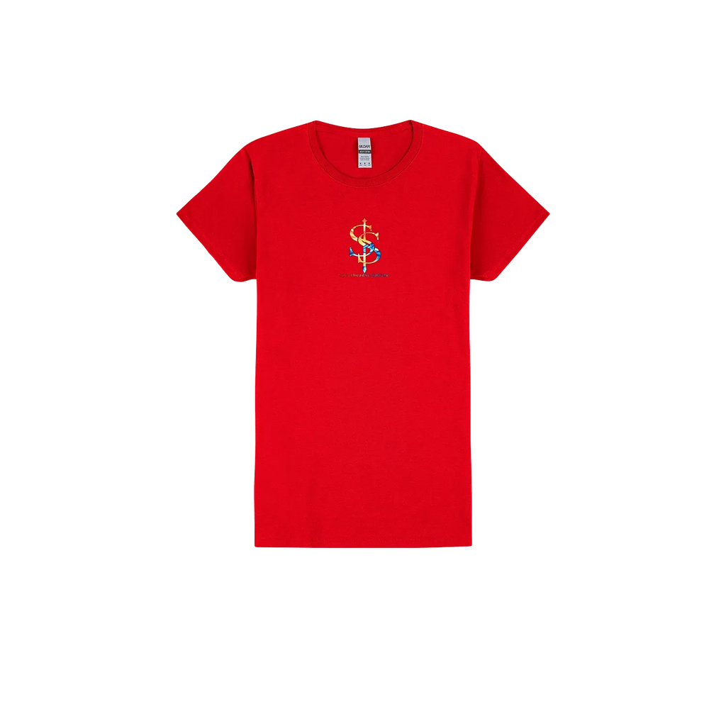 His Mercies Are New Women’s Tee in Red, front view